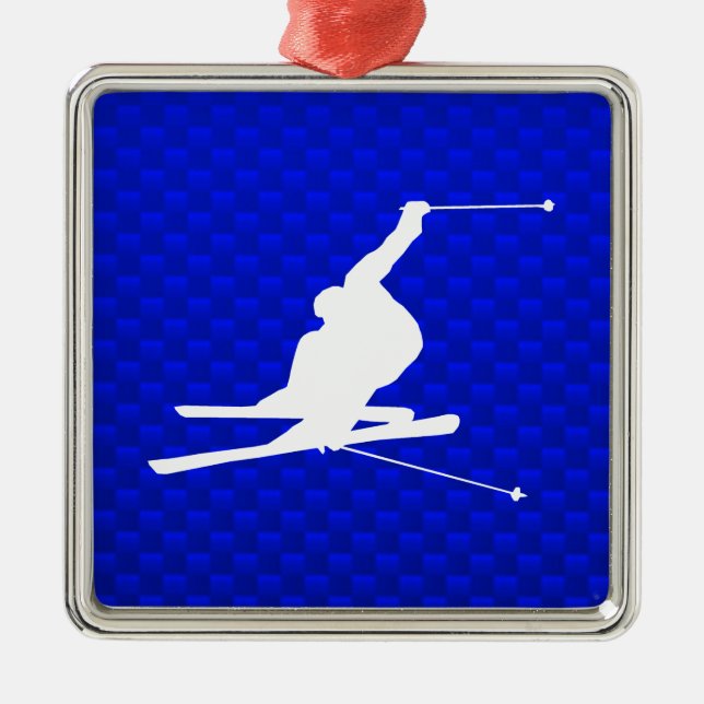 Blue Snow Skiing Metal Ornament (Front)