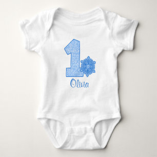 Blue Snowflake 1st Birthday Personalized Baby Bodysuit