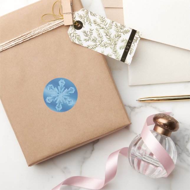 Blue Snowflake 5 Classic Round Sticker (Gifting)