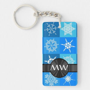 Blue snowflake abstract pattern keychain