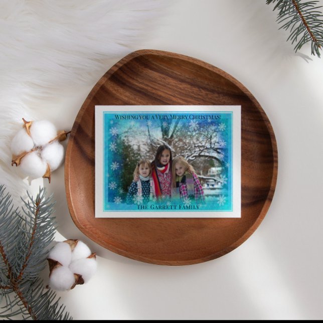 Blue Snowflake Add Your Own Image Winter Christmas Holiday Card (Creator Uploaded)
