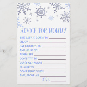 Blue Snowflake Advice Baby Shower Game Activity Stationery