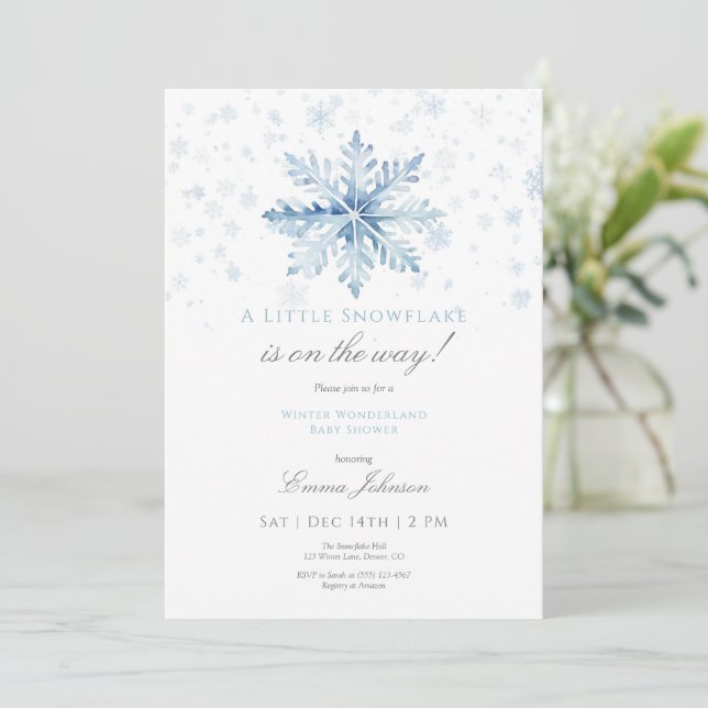 Blue Snowflake Baby Shower Invitation (Standing Front)