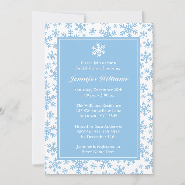 Blue Snowflake Border Winter Bridal Shower Invitation (Front)