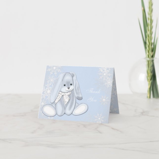 Blue Snowflake Boy Baby Shower Thank You Card (Front)