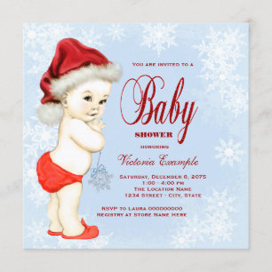 Blue Snowflake Boys Christmas Baby Shower Invitation