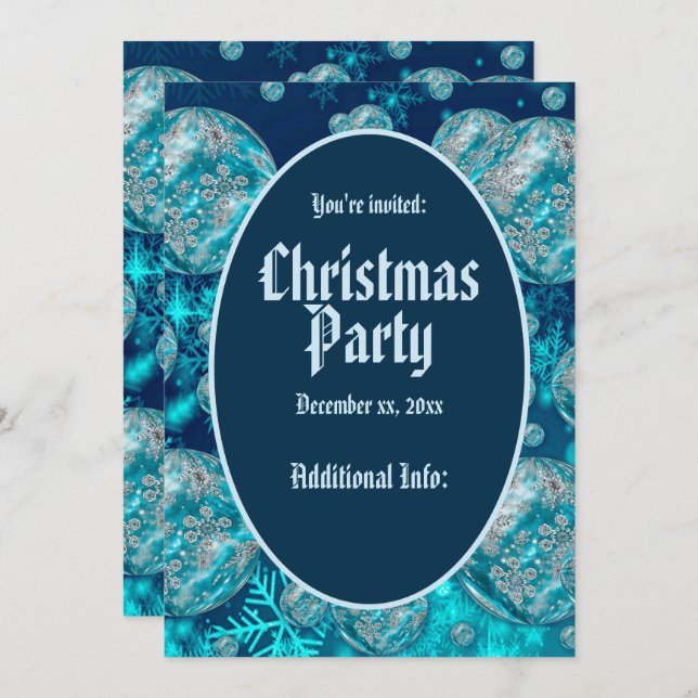Blue Snowflake Bubbles Holiday Party Invitation (Front/Back)