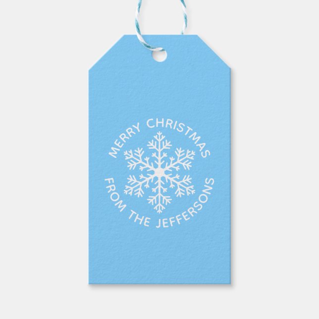 Blue Snowflake Christmas Gift Tags (Front)