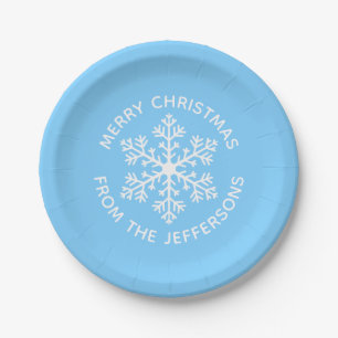 Blue Snowflake Christmas Paper Plates
