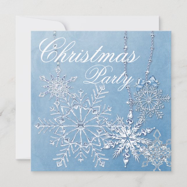 Blue Snowflake Christmas Party Invitation (Front)