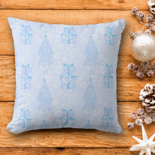 Blue Snowflake Christmas Pattern Throw Pillow