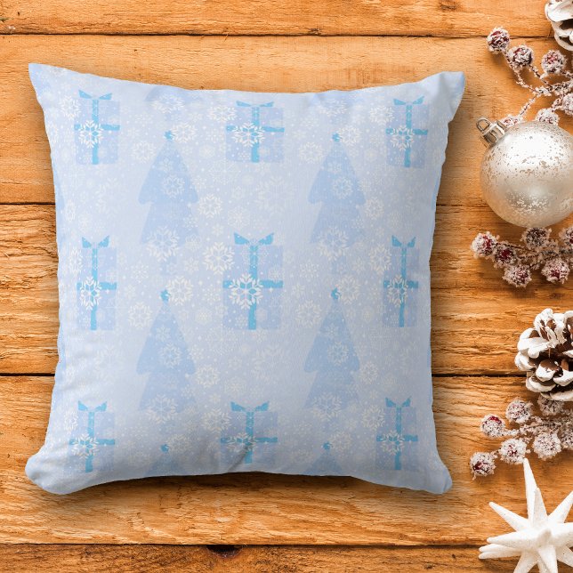 Blue Snowflake Christmas Pattern Throw Pillow (Creator Uploaded)