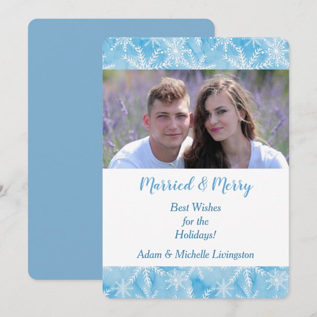 Blue Snowflake Christmas Photo Template (Front/Back)