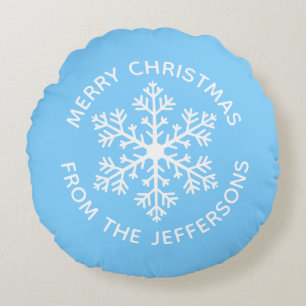 Blue Snowflake Christmas Round Pillow