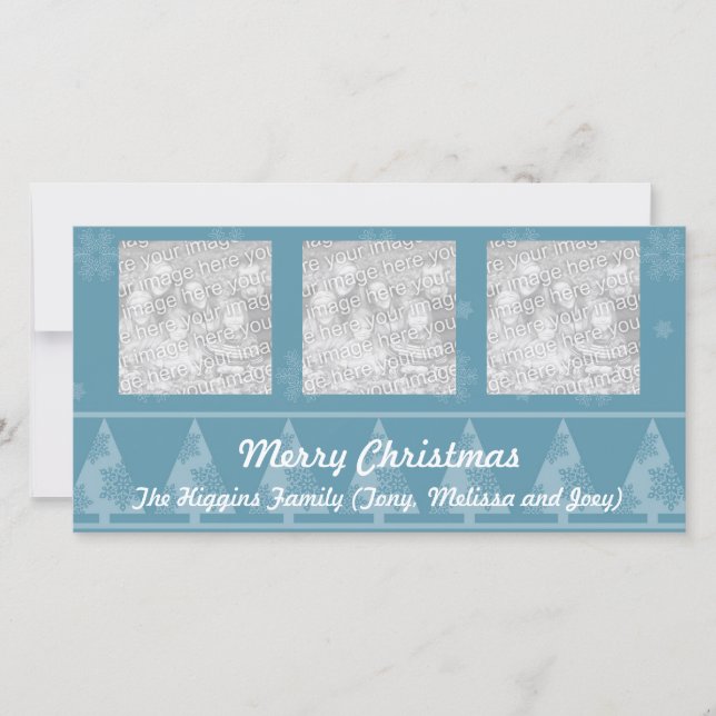 Blue Snowflake Christmas Tree Photo Cards (Front)