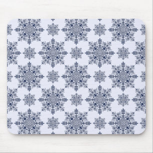 Blue Snowflake Damask Pattern Mouse Pad