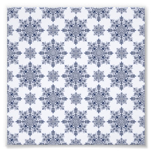 Blue Snowflake Damask Pattern Photo Print