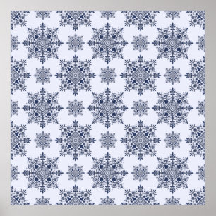 Blue Snowflake Damask Pattern Poster