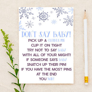 Blue Snowflake Don't Say Baby Shower Game Stationery