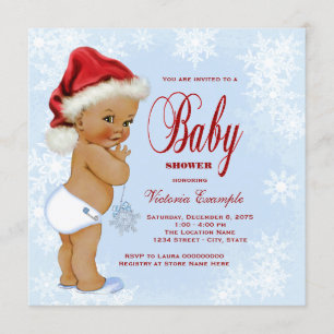 Blue Snowflake Ethnic Boys Christmas Baby Shower Invitation