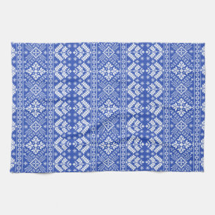 Blue Snowflake & Floral Fair Isle Christmas Kitchen Towel