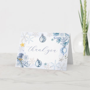 Blue Snowflake Flower Winter Baby Shower Thank You Card