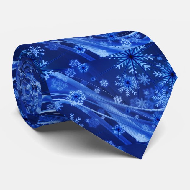 Blue Snowflake Fractal Art Men's Tie (Rolled)