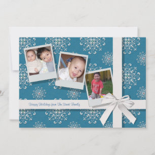 Blue Snowflake Gems Flat Holiday Card
