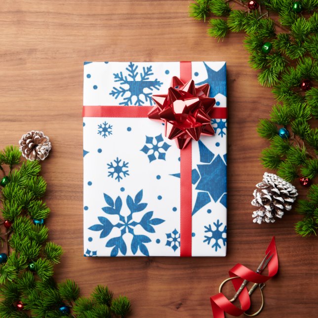 ❄️ Blue Snowflake Gift Wrap For Christmas Presents (Holiday Gift)