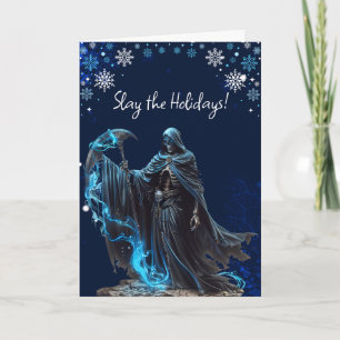 Blue Snowflake Grim Reaper Funny Horror Christmas Card