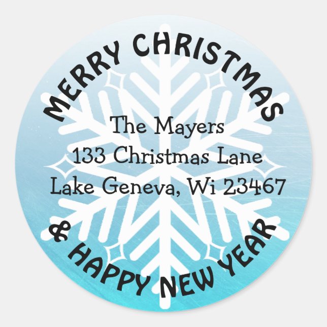 Blue Snowflake Holiday Christmas Address Label (Front)