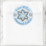 Blue Snowflake Holiday Sugar Cookie Baked Made By Classic Round Sticker<br><div class="desc">Sticker design features an original marker illustration of a delicious blue snowflake sugar cookie. Just personalize with your information. Ideal for Hanukkah or Christmas cookie gifting.

Don't see what you're looking for? Need help with customization? Contact Rebecca to have something designed just for you.</div>