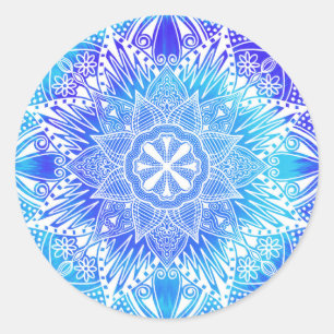 Blue Snowflake Mandala Round Sticker