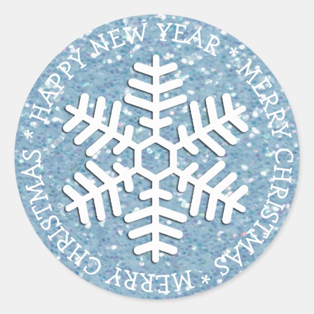 Blue Snowflake Merry Christmas Sticker (Front)