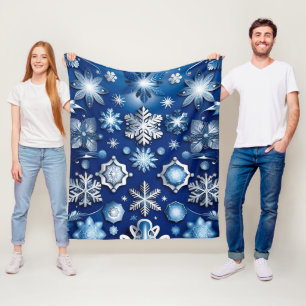 Blue Snowflake Motif Fleece Blanket