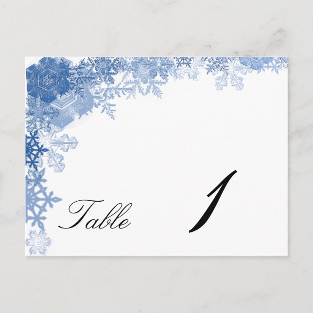 Blue Snowflake on White Wedding Table Number Postcard (Front)