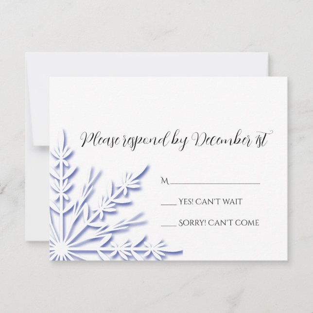 Blue Snowflake on White Winter Wedding RSVP (Front)