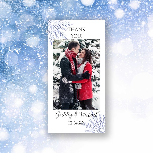 Blue Snowflake on White Winter Wedding Thank You Card (Creator Uploaded)