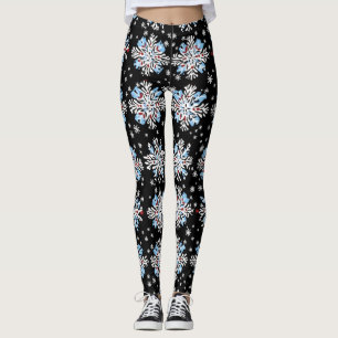 Blue Snowflake Pattern Leggings