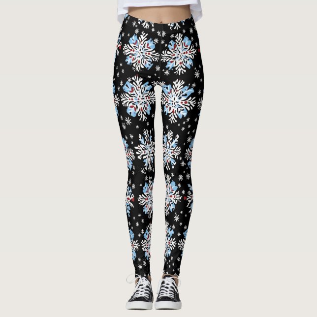 Blue Snowflake Pattern Leggings (Front)