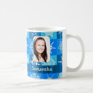 Blue snowflake pattern photo template coffee mug