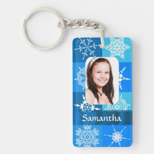 Blue snowflake pattern photo template keychain