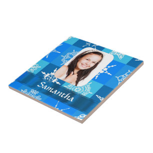 Blue snowflake pattern photo template tile