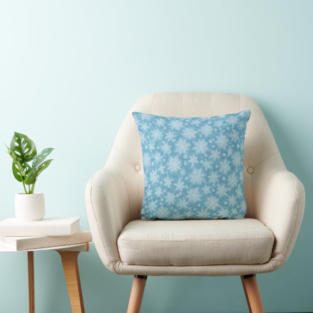 Blue Snowflake Pattern Throw Pillow (Chair)