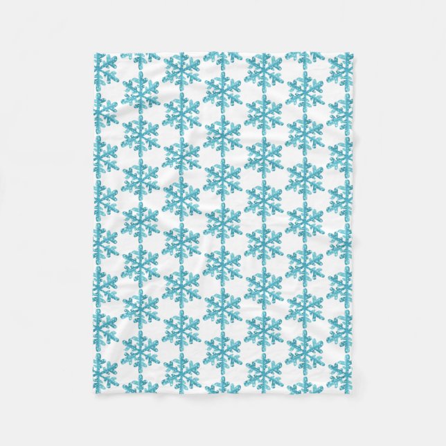 Blue Snowflake Pattern Winter Fleece Blanket (Front)