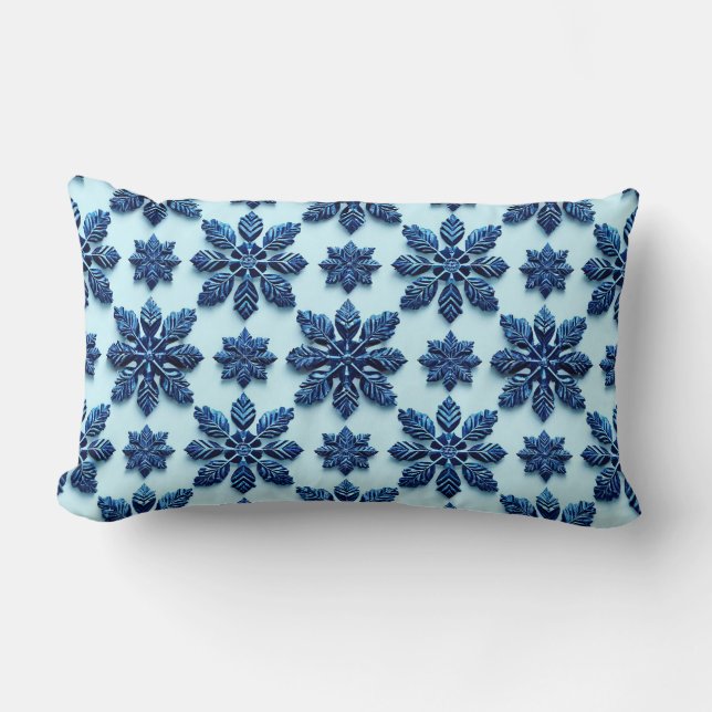 Blue Snowflake Patterned Background Lumbar Pillow (Front)