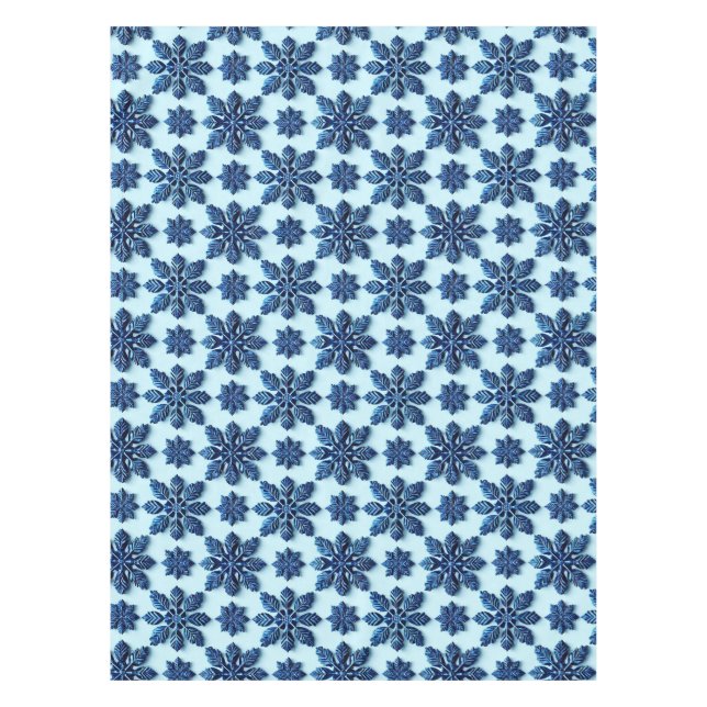 Blue Snowflake Patterned Background Tablecloth (Front)