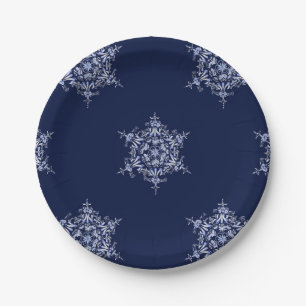 Blue Snowflake patterned Medium size Paper Plates