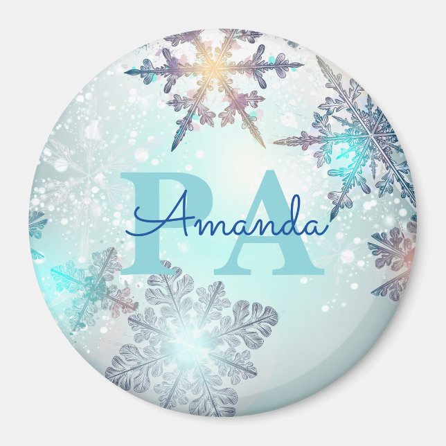 Blue Snowflake Personalized Name PA Magnet (Front)