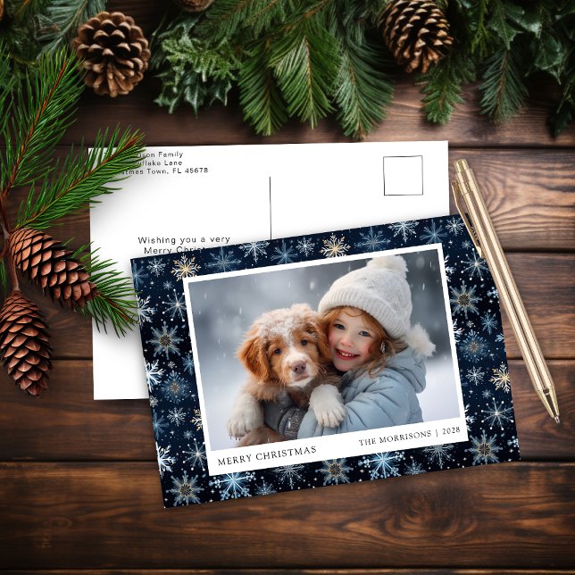Blue Snowflake Photo Christmas Postcard (Creator Uploaded)
